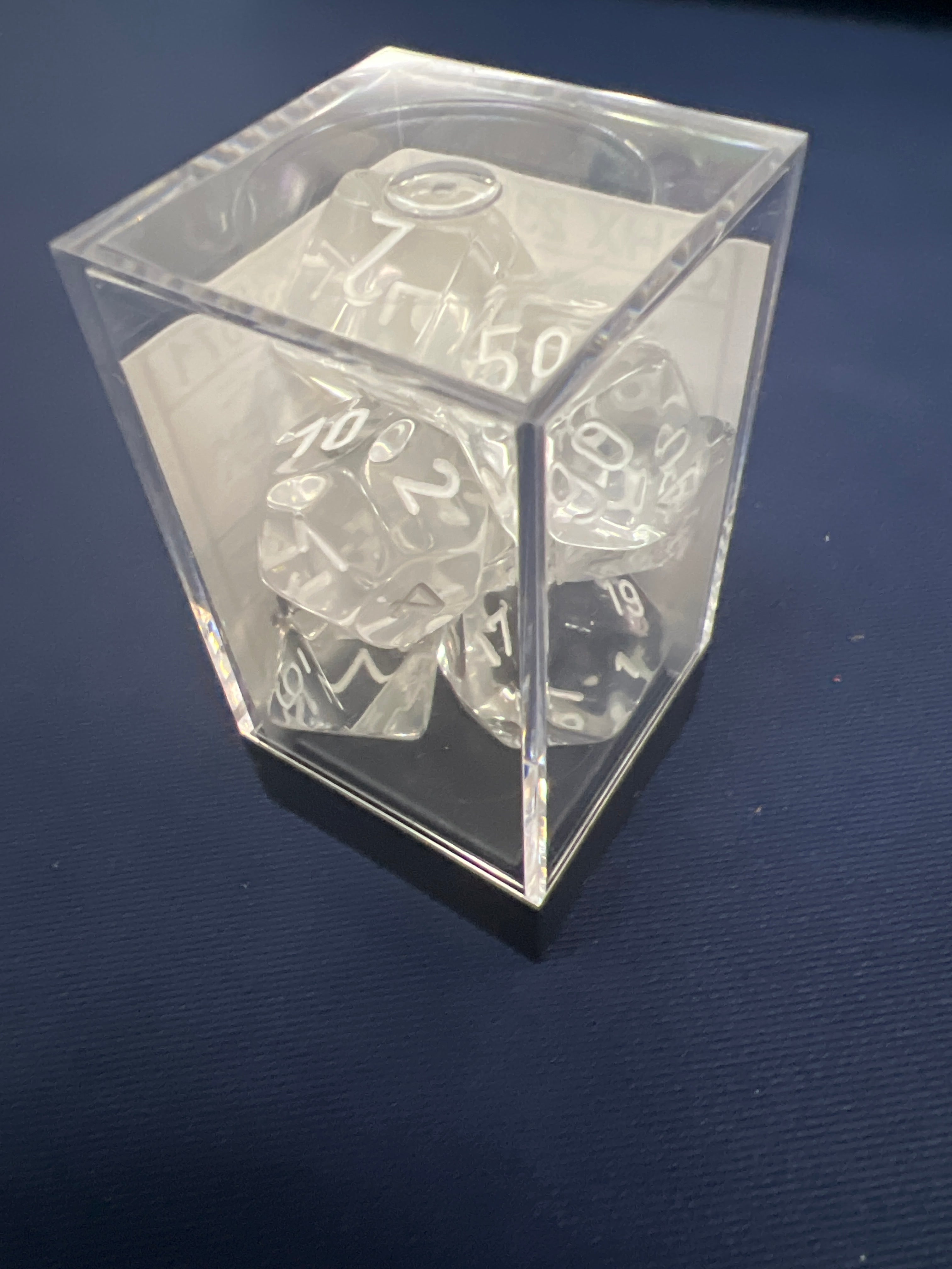 7Ct Translucent Poly Dice Set, Clear/White