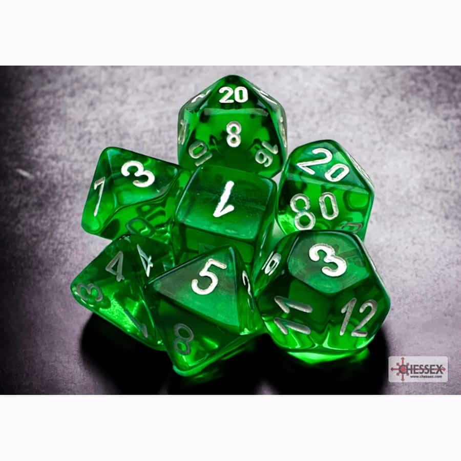Translucent Green/White Polyhedral 7-Die Set