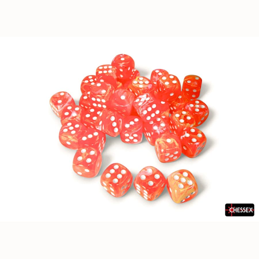 DICE MENAGERIE 11: FESTIVE 12MM D6 DAHLIA WITH WHITE DICE BLOCK (36 DICE)