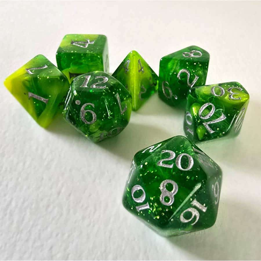 STUDIO WOE: BARON SMELLY BONES SCENTED DICE: GREEN BLADE GRASS 7CT POLYHEDRAL SET